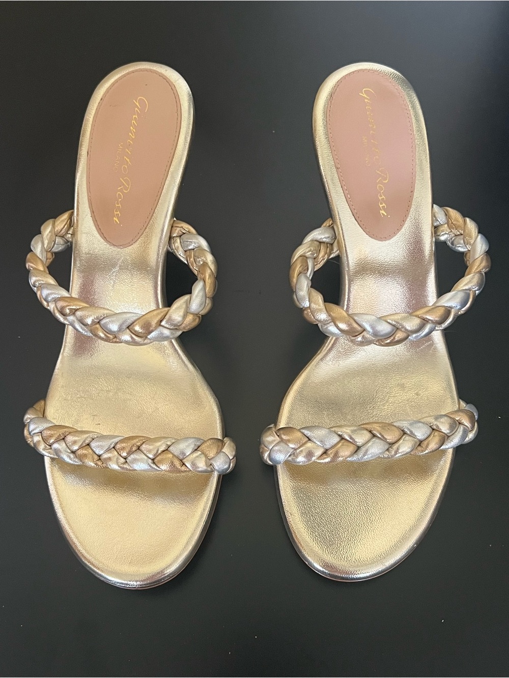 Gianvito Rossi Marley Metallic Gold Braided Double-Strap Slide Sandals